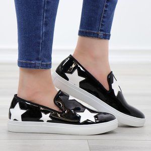 Black With White Stars Patent Sneakers Shoes